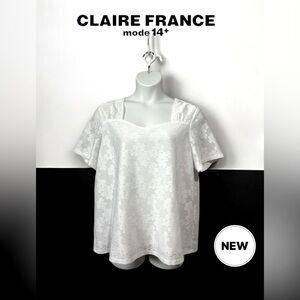 NWOT, Claire France, Elegant Plus-Size Textured Blouse, 2X, White